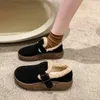 Casual Shoes Microfiber Round Toe Loafers For Women 2024 Fashion Winter Solid Slip-On Square Button Women's Flat