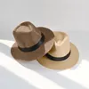 Wide Brim Hats Sun Hat Band Decor Flat Dome Straw Folding Thin Non-stuffy Anti-UV Men Big Sunscreen Jazz Fashion Accessories