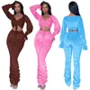 Womens clothing crop top and stacked pants velour tracksuit for women