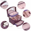 Cajas de joyería Caja de joyería portátil de cuero de PU de 3 capas organizador de maquillaje caja de almacenamiento caja de contenedor automático cesta de maquillaje para mujer L240323