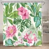 Rideaux de douche Plante verte Rideau Feuilles tropicales Fleur Printemps Palmier Ferme moderne Feuille de banane Polyester Salle de bain Décor Ensemble