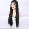 Wig 30 Inch Black Braided Synthetic Lace Front Wig Braided Forehead Perucas Simulated Human Hair Wig Glueless Black Heat Resistant Fiber Hair Hybrid Wig