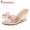 Summer Women Bow Slippers Casual Outdoors Sandals Small Fresh Trend Fashion Pumps Transparent Wedges Diamond Shoes 240318