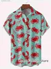 Camisas casuais masculinas masculam a moda de praia de praia camisa de caranguejo de lagosta estampada camisa casual camisa casual férias havaianas de manga curta LOGA L240320