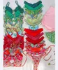 2023 Özel Tasarımcı Floral Mayo Kırmızı Pembe Kiraz Baskı Mayo Takımları Kadınlar İçin Lüks İki Parçalı Üçgen Bikini Set Plaj Giyim