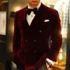 Fluwelen Roken Jas voor Mannen Double Breasted Bordeaux Pak Blazer Slim Fit Prom Party 1 Stuk Bruidegom Mode Jas 2024 240311