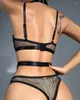 Bras Sets Spaghetti Strap Fishnet Design Lingerie Set Women Sexy Black Underwear Sissy Clothing Suit