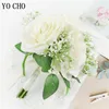 Ivory Rose Babysbreath Artificial Flowers Bouquet Silk Gypsophila Fake Flower Wedding DIY Home Table Vase Decoration Faux Flores 240308