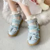 Flats Femmes chaussures patchwork en dentelle Mary Janes chaussures femmes pu cuir charbon Bowtie Woman Plateforme Blue Pink Ankle Strap Lolita Shoes