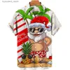 Men's Casual Shirts 2024 Christmas Graphic Santa Claus Mens Shirt Hawaiian Harajuku Top Short Print T-shirt Flip Collar Fashion Holiday oversized Clothing L240320