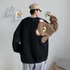 Damen Hoodies Herbst Winter Samt Bär bestickt Langarm Mann Frau Sweatshirt Lose Mode Übergroße Paar Schwarz Weiß Kleidung