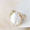 Cluster Rings Handmade Creative Delicate Cute Little Frog Trendy Natural Freshwater Baroque Pearl 925 Sterling Silver Resizable Opening