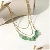 Pendant Necklaces Dear-Life Triple Stone Necklace Natural Green Crushed Womens Fashion Drop Delivery Jewelry Pendants Dhrfy