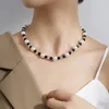 Choker Fashion Classic zwart -wit afwisselend kralen Korte ketting