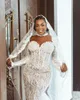 2024 African Mermaid Dress Dress Bride Bridal Illusion Highc pescoço Mangas compridas Mis de renda com miçangas vestidos de noiva para Nigéria Mulheres negras Meninas D184 407