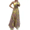 Casual Dresses Formell aftonklänning utanför axeln a-line Elegant en axel tie-dye bollklänning med mesh bubbla ärm split hem