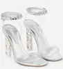 Scarpe da sposa perfette Sandalo Aquazzura Tacco alto in raso impreziosito da cristalli Aura Cinturino con tacco 105 mm Sandali in PVC trasparente con strass