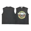 SS New Vintage Feng Shui Washed Old Kam Sholdled Sports Tank TopカジュアルルーズユニセックスヒップホッププリントノースリーブTシャツカップルトップティー