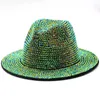 Unisex Voller Diamant Einstellbare Fedora Hüte Frauen Breiter Krempe Strass Panama Kappe Männer Persönlichkeit Jazz Caps Party Bühne Top Hut 240314