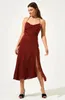 Casual Dresses British Spaghetti Strap Side Slit Black Burgundy Silk Sexy Long Party Dress Vestidos 2024 Summer Vintage Women Satin Slip