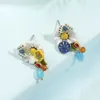 Dangle Earrings Floral Small Clear Daisy Butterfly Stud S925 Silver Needle Enamel Ornaments