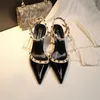 Zapatos de vestir 2024 Marca Sandalias de tacón alto de alta calidad Remache puntiagudo Stiletto Single Fairy Style Allmatch Mujeres