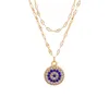 Crystal New Gold Plated Devils Eye Double Layer Necklace Fashion Personality Alloy Pendant Sweater Chain Female