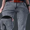 メンズジーンズグレーデニム男性弾性パンツファッション長い薄いハイストリートスモールフィートズボン