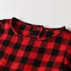 Clothing Sets Autumn Red And Black Plaid Girl's Long-Sleeved Dress Tight Leggings Big Brim Sun Hat Three-Piece Set