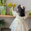 Sukienki dziewczynki 2023 Summer elegancki i modny pełny mecz sukienka księżniczka drukowana koreańska retro urocza sukienka dla dzieci haftowane dla dzieci odzież 24323