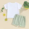 Комплекты одежды, летние шорты для маленьких девочек, однотонные топы с короткими рукавами и буквенным принтом арбуза