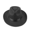 Szerokie brzegi kapelusze wiadra hats Luckylianji Retro Męskie wełniane wełniane czapka szerokie grzbiet fedora trilby Panama Hat Black Top Hat (jeden rozmiar 58 cm) 24323