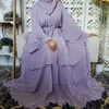 Ethnische Kleidung für Damen, Abaya mit Original-HIJAB (verschlüsseltes Chiffon), elegantes, dreilagiges Cardigan-Kleid mit Rüschenärmeln und muslimischen Nähten