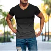 T-shirt corta estiva da uomo con stampa digitale sfumata slim fit con scollo a V