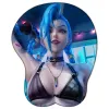 Pads League of Legends Jinx Sexy 3D Breast Mouse Pad Big Gaming Anime Silicone Gel Cute Manga Pad with Wrist Oppai Large Table Mat