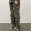 Multi Pocket Workwear for Men Women, Loose and Trendy Brand, Straight Tube Quality Cotton Army Green Casual Pants