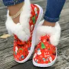 Laarzen dames kerststijl canvas schoenen kerstman claus sneeuwman patroon pluche gevoerde loafers winter warme slip op sneeuwlaarzen