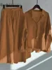 Chemise en coton surdimensionnée 2 pièces pour femmes et pantalon haute combinaison costume pour femmes de deux pièces de mode pour les femmes survêtement 240402