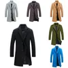 Men's Trench Coats Autumn Winter Casual Overcoat Single Breasted Lapel Long Coat Jacket Woolen Solid Color Fashion Plus Size