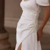 Favolosi abiti a sirena con collo trasparente Applicazioni di pizzo Abito da sposa in rilievo Piega Abito da sposa in raso Robe De Mariee 326 326