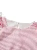 Abiti da festa Donna S Estate Casual Rosa Manica corta a sbuffo Girocollo Fiocco Decor Babydoll a righe