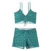 Dameszwemkleding Sling BH Zwembroek Set Bloemenprint V-hals bikini met hoge taille Trekkoord Zomer voor snel