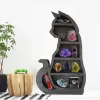 Racks Holzkristall-Ausstellungsregal, Katze auf dem Mond, Holzregal, Herz, schwarze Katze, Design für Wohnzimmer, Esszimmer, Bett, Aufbewahrung, Heimdekoration