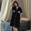 Damska odzież sutna seksowna nocna kardigan krótko-rękawoeved duży rozmiar koszuli nocnej 2024 Letnia piżama żeńska lapa