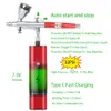 Ribo Portable Airbrush Auto Mini Air Brush Top Gun With Compressor Kit Tyst konst Cake Nail Model Målning Tatuering Manikyr Tool 240318