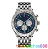 Top AAA Bretiling Watch Navitimer Chronograph Quartz Movement Steel Limited Blue Blue 50th anniversaire sapphire montres