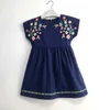 Mädchenkleider Baby Mädchen bestickt Sommer Prinzessin Kleid Mädchen Geburtstag Party Kleid Baumwolle blaues Kleid Kinder Freizeit koreanische Kinder 24323