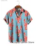 Camisas casuais masculinas masculam a moda de praia de praia camisa de caranguejo de lagosta estampada camisa casual camisa casual férias havaianas de manga curta LOGA L240320