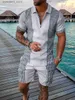Herrspåriga Hawaii Men 2st Set 3D Print dragkedja Polo Shirt Kort ärmskjorta+Shorts Casual Fashion Zip-up unisex 2st Sweatshirt L240320