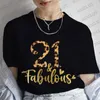 Kobiety dla kobiet dziewczynki 21. urodziny TEES Kobiety Przyjazdy Party Rozdział Załoga T-shirt Leopard Graphic Y2K Tops Estetyczne odzież